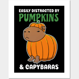 Easily Distracted by Pumpkins and Capybaras Cartoon Posters and Art